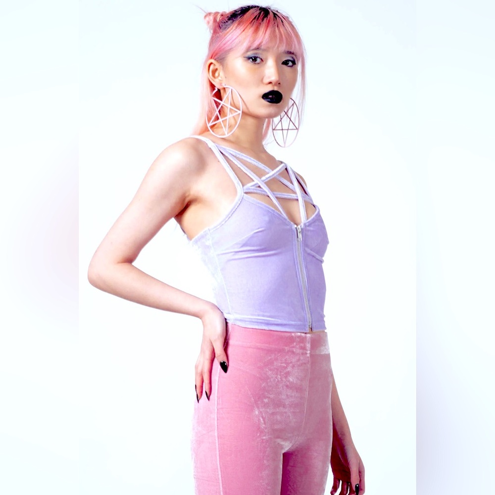 KILLSTAR size small velvet Lost In Sin zip front crop top